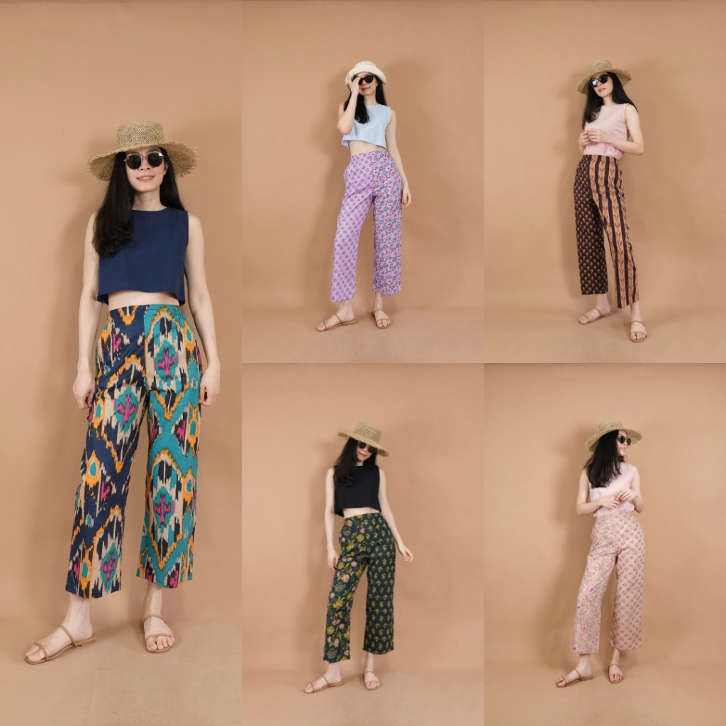 Elastic Waist Pants 2-Tone by Indian Cotton