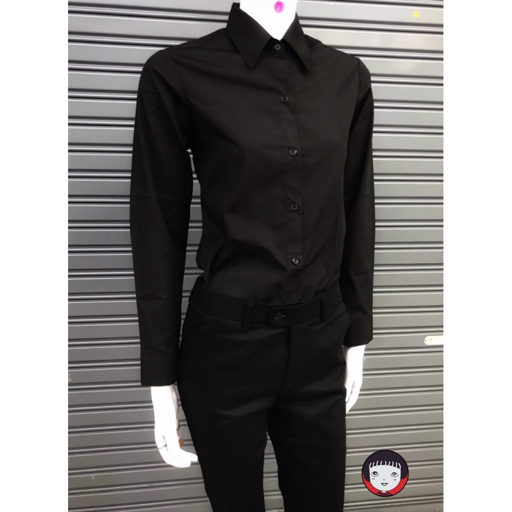 เสื้อเชิ้ตสีดำแขนยาวผู้หญิง/เข้ารูป Size :S-4XL