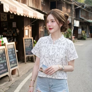 (พร้อมส่งจากไทย) เสื้อคอจีนผู้หญิง เสื้อลายดอกใส่วันสงกรานต์ ผ้าฝ้ายพิมพ์ลายทรงสวยใส่สบาย