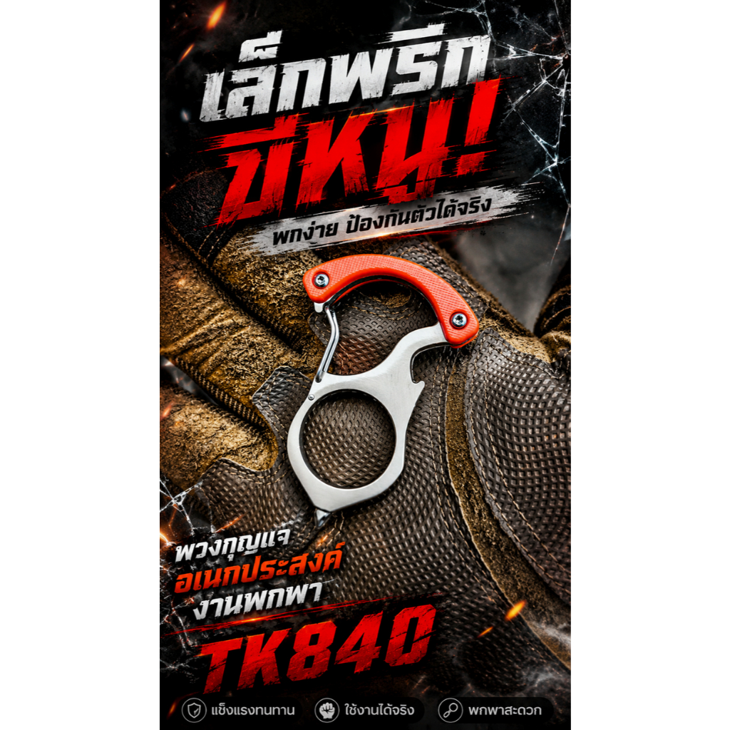 พวงกุญแจ อเนกประสงค์ ใช้กดลิฟต์แทนนิ้วมือ TK840  ที่เปิดขวด ไขควงสี่แฉก สีส้ม  Multi-purpose portable keychain