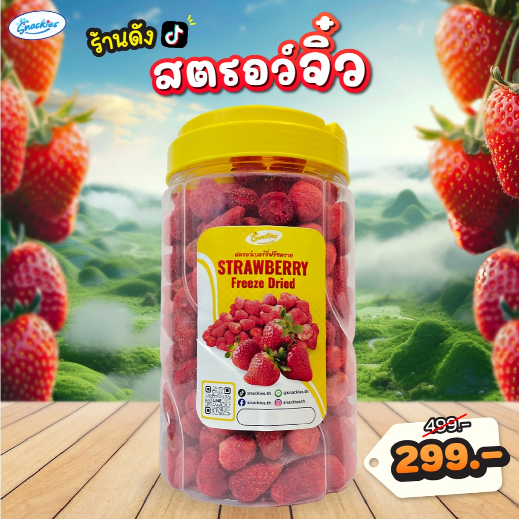 [ยกถัง] สตอเบอร์รี่ฟรีซดราย (จิ๋ว) 400g. หวานอมเปรี้ยว กรอบ กินเพลิน สตอจิ๋ว ขนม ของกิน snackies