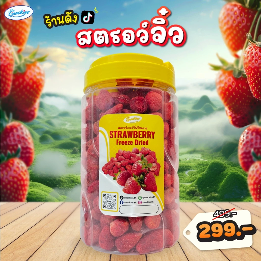 [ยกถัง] สตอเบอร์รี่ฟรีซดราย (จิ๋ว) 400g. หวานอมเปรี้ยว กรอบ กินเพลิน สตอจิ๋ว ขนม ของกิน snackies