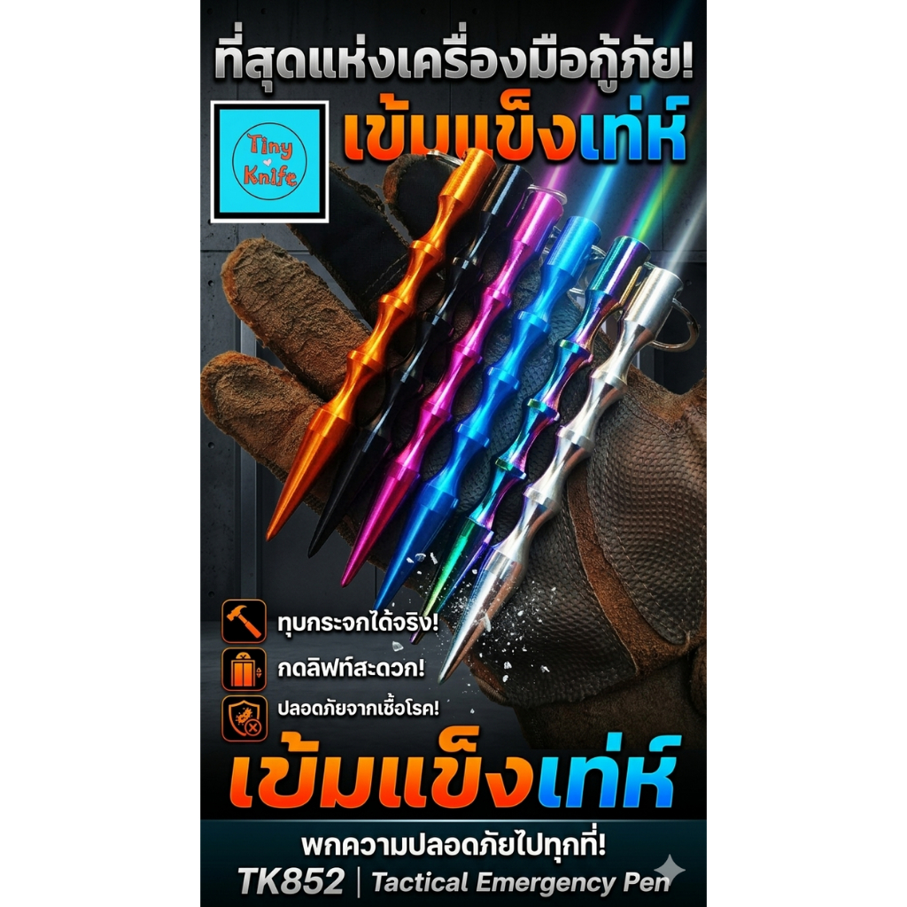 🔥 TK852 พวงกุญแจทุบกระจก 2in1🔥 KUBOTAN คูบาตัน ทุบกระจก + กดลิฟท์แทนนิ้ว เพื่อความปลอดภัย! เพิ่มความปลอดภัยรอบด้าน