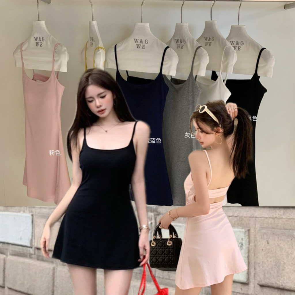 9660# เดรสสั้นสายเดี่ยว มีฟองน้ำช่วงอก ดีไซเก๋ด้านหลัง เนื้อผ้าดี ทรงสวย  TAG:WG.WE 🇰🇷