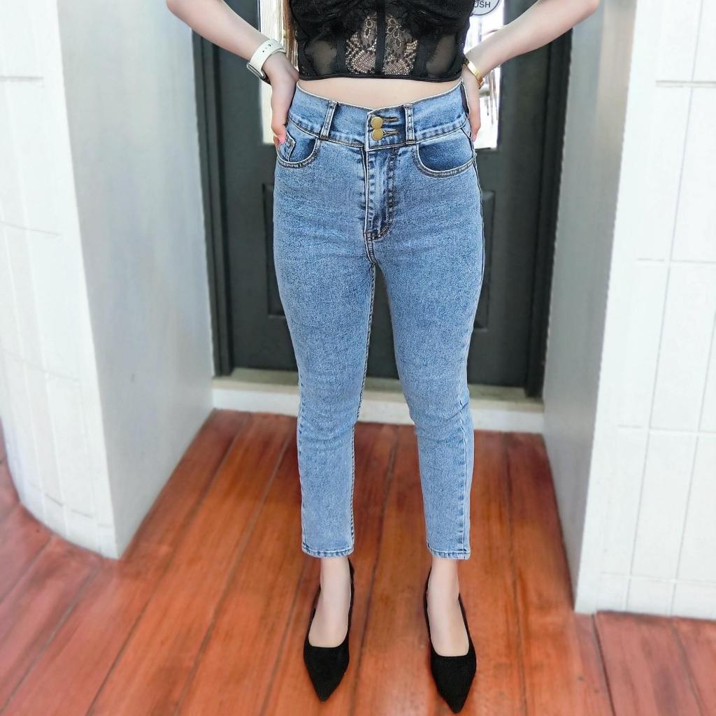 Cc jeans 223 กางเกงยีนส์เอวสูง ทรงเดฟ ยืด 2 กระดุม