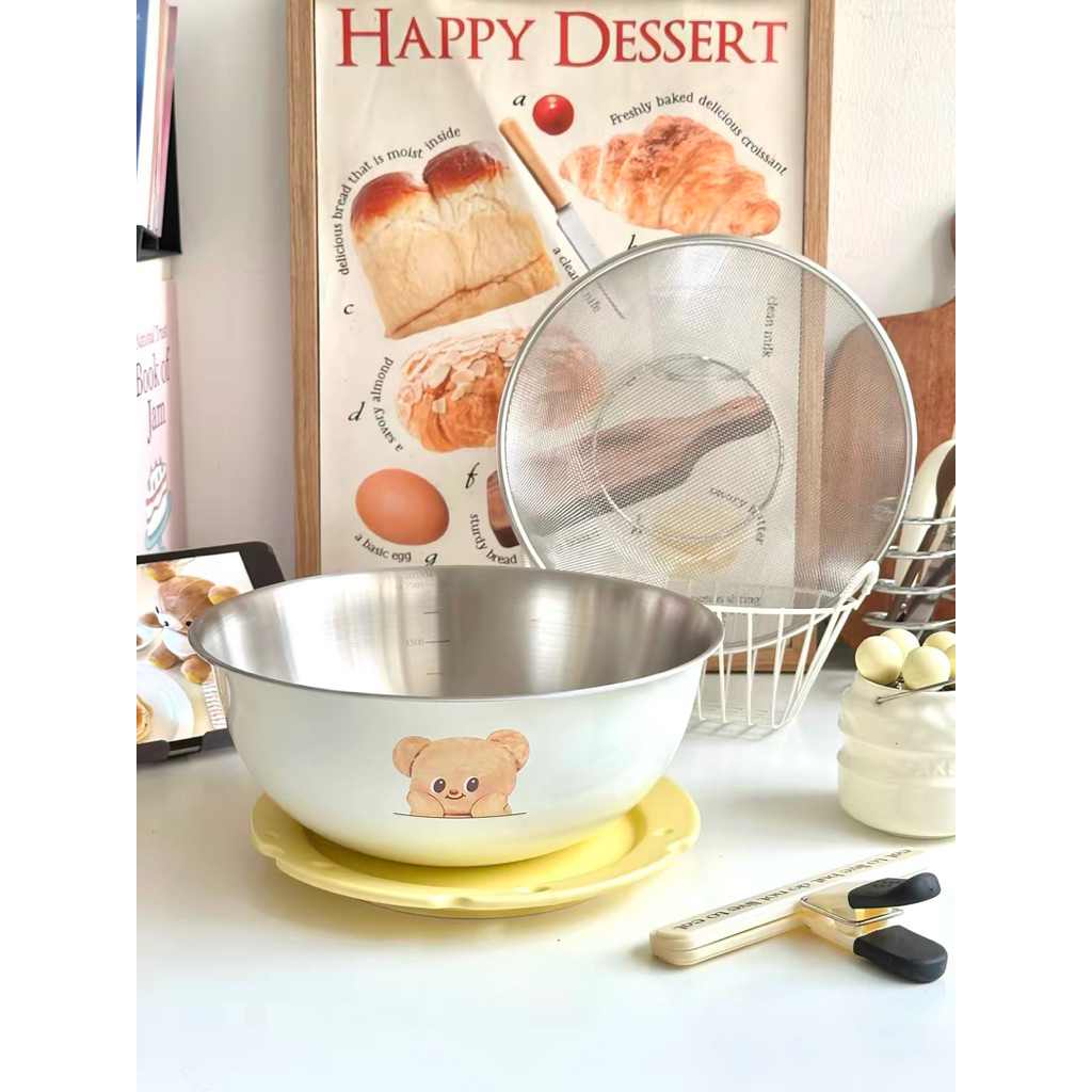 [พร้อมส่งใน🇹🇭⭐️] อ่างล้างผักสแตนเลส 💛Modern Housewife & Butter Bear 💛อ่างล้างผักสแตนเลส 316 ลิตร, ตะกร้ากรอง ขนาดใหญ่✅