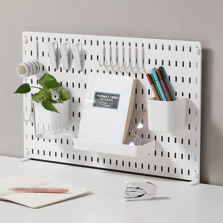 ที่จัดระเบียบแบบ Pegboard สำหรับโต๊ะและผนัง สีขาว/ดำ ของตกแต่งบ้าน พร้อมชุดอุปกรณ์เสริม Pegboard อเนกประสงค์ DIY