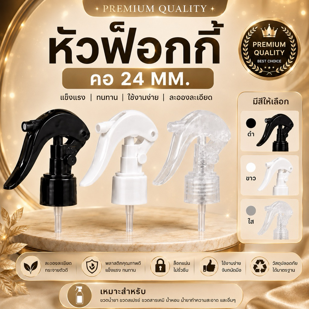 หัวฟ๊อกกี้ คอ 24 MM. ทรงโค้ง หัวสเปรย์ฟ็อกกี้ ละอองละเอียด แข็งแรง ทนทาน มีสีดำ ขาว ใส