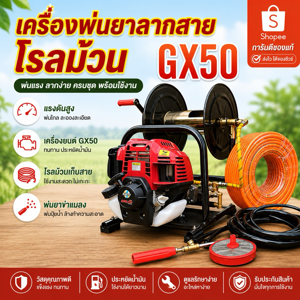เครื่องพ่นยาrแบบพกพา 4 จังหวะ GX50 แบบโรลม้วนสาย