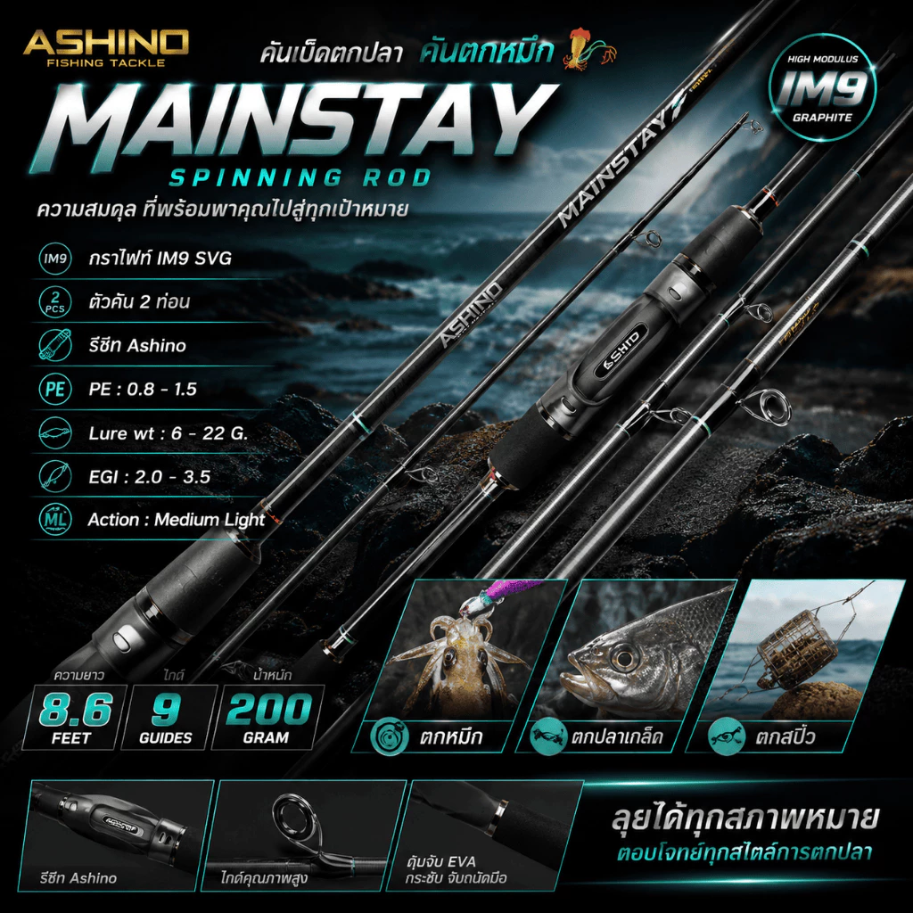 [ ของแท้ ] คันเบ็ดตกปลา คันตกหมึก 🦑 กราไฟท์ IM9 Ashino Mainstay เหมาะสำหรับตกหมึก ตกปลาเกล็ด ตกสปิ๋ว Spinning