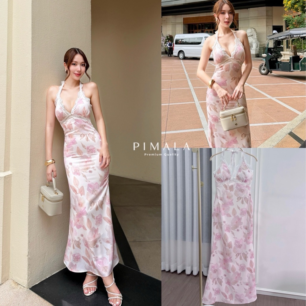 Pimala-เดรสยาวงานสวยที่คู่ควรกับคนสวยๆ เนื้อผ้าดีย์ สวยพริ้วนิ่มเบา