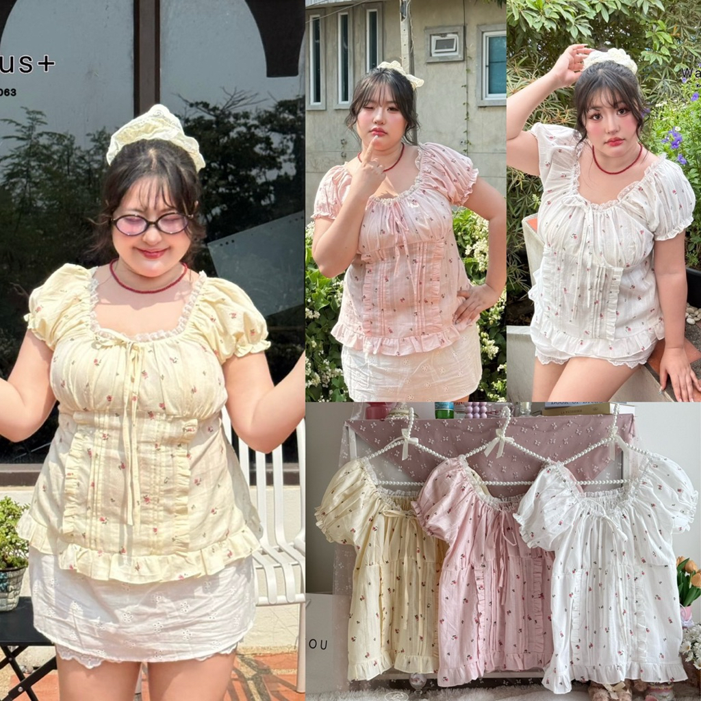 /WP/ เสื้อน้องดอกไม้แขนตุ๊กตา มีไซส์อก38-52 แต่งลูกไม้และระบาย สม็อคหลัง #สาวอวบอ้วน ไซส์ใหญ่ พลัสไซส์