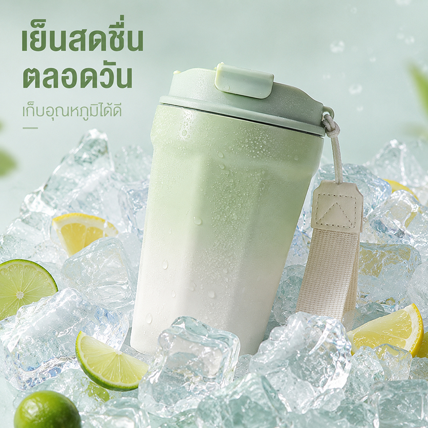 Sorf กระบอกน้ำสแตนเลสพร้อมฝาปิด เคลือบเซรามิก 13oz/390ml แก้วสุญญากาศ รักษาความร้อนและเย็น