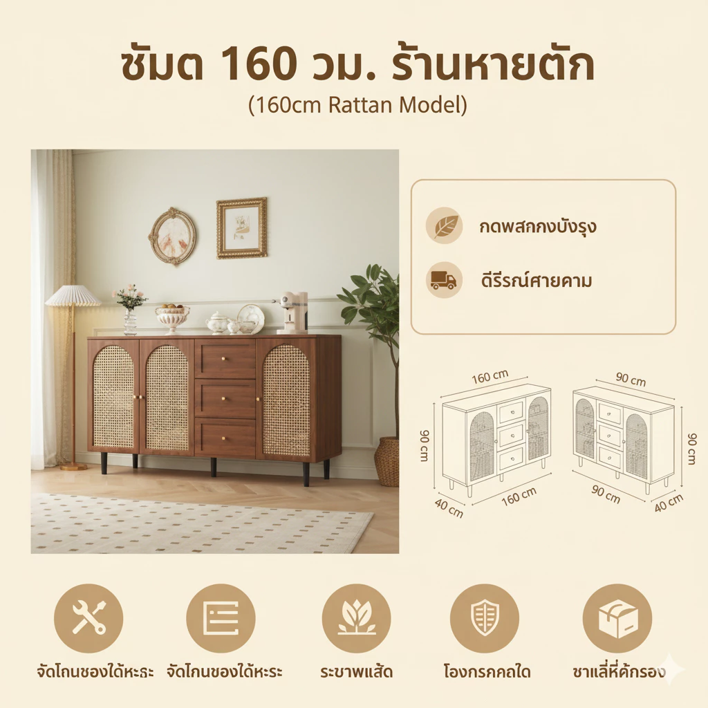 ตู้ไซด์บอร์ดสไตล์ฝรั่งเศส ตู้หวายสไตล์มินิมอล thumbnail 7