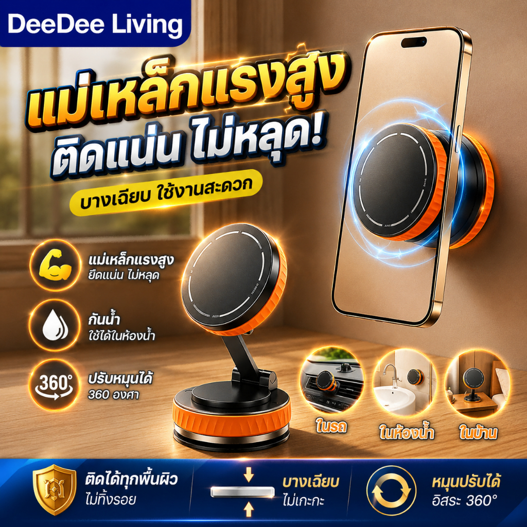 DeeDee Phone Car Holder ที่วางโทรศัพท์มือถือในรถยนต์ I หมุนได้ 360° I แม่เหล็ก I พับได้ ที่วางโทรศัพท์ในรถยนต์