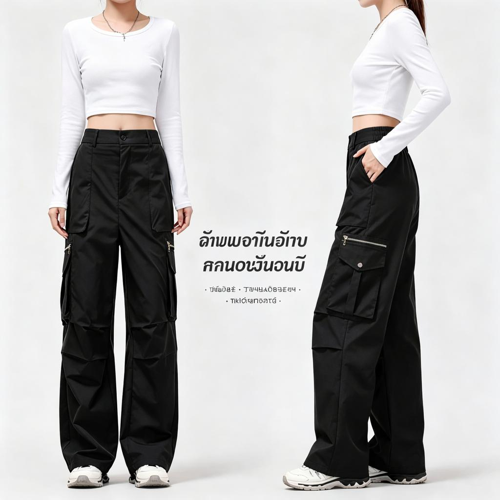 พร้อมส่ง COD กางเกงคาร์โก้ทรงหลวม Unisex ผู้ชายผู้หญิง ใส่สบาย กระเป๋าเยอะ สไตล์สตรีท
