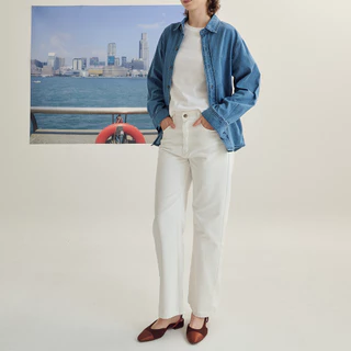(ส่งด่วน กทม 4 ชม.) SLURBOYY White Jeans กางเกงยีนส์ขายาวขากระบอกกลาง สีขาว (P0027)