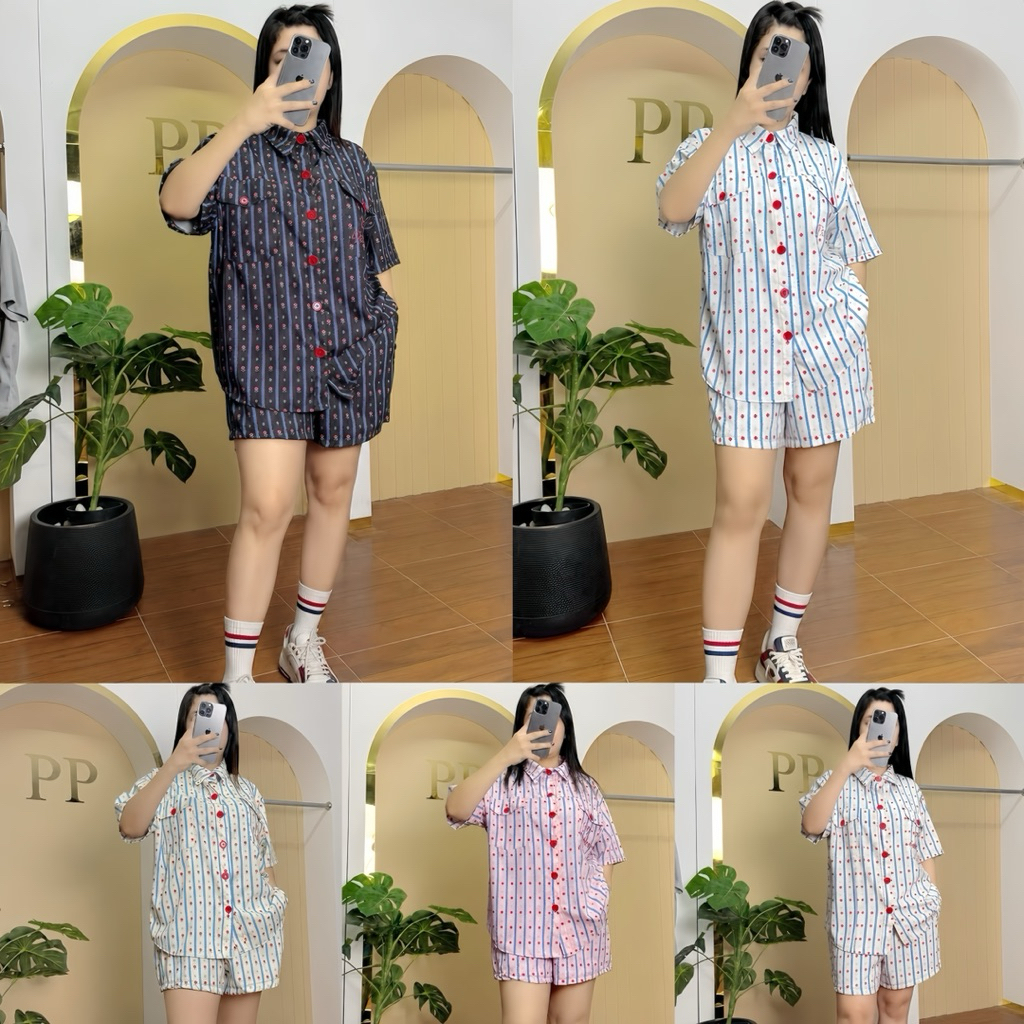 004ชุดเซ็ทขาสั้น2ชิ้นเสื้อโอเวอร์ไซต์