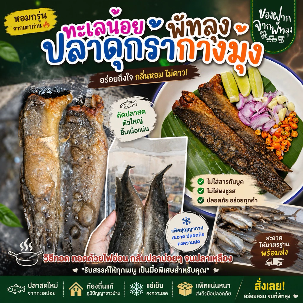 ปลาดุกร้ากางมุ้งออร์แกนิก สินค้าขึ้นชื่อทะเลน้อย แพ็ค2ตัว บรรจุแบบศูนย์ญากาศ รสชาติดี