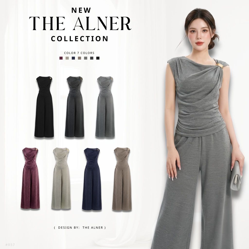 Thealner-AN857 (เซตเสื้อไหล่เฉียงกางเกงขายาว)