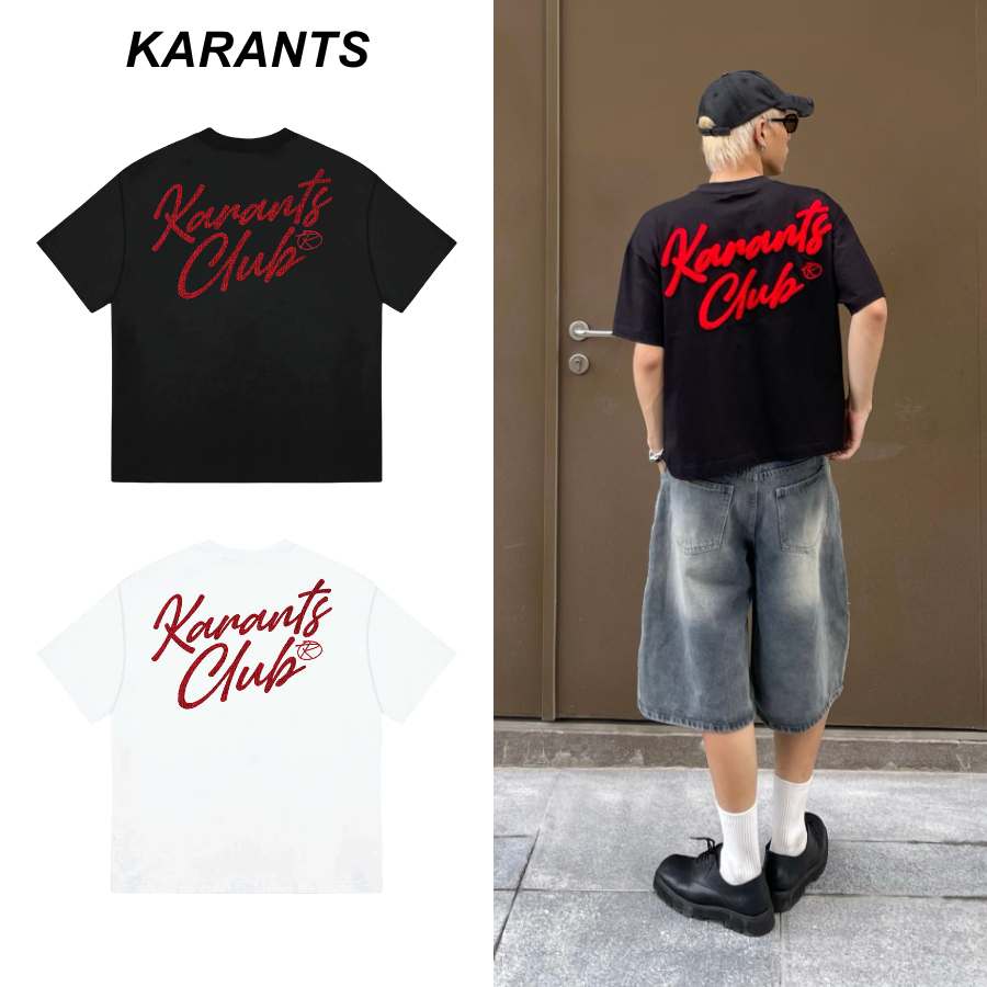 Karants เสื้อยืดผ้าฝ้ายสองทิศทาง Oversize ปักลายสองด้าน สำหรับผู้ชายและผู้หญิง Unisex - KR207