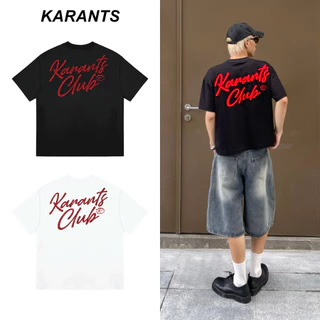 Karants เสื้อยืดผ้าฝ้ายสองทิศทาง Cropped Boxy ปักลายสองด้าน สำหรับผู้ชายและผู้หญิง Unisex - KR207