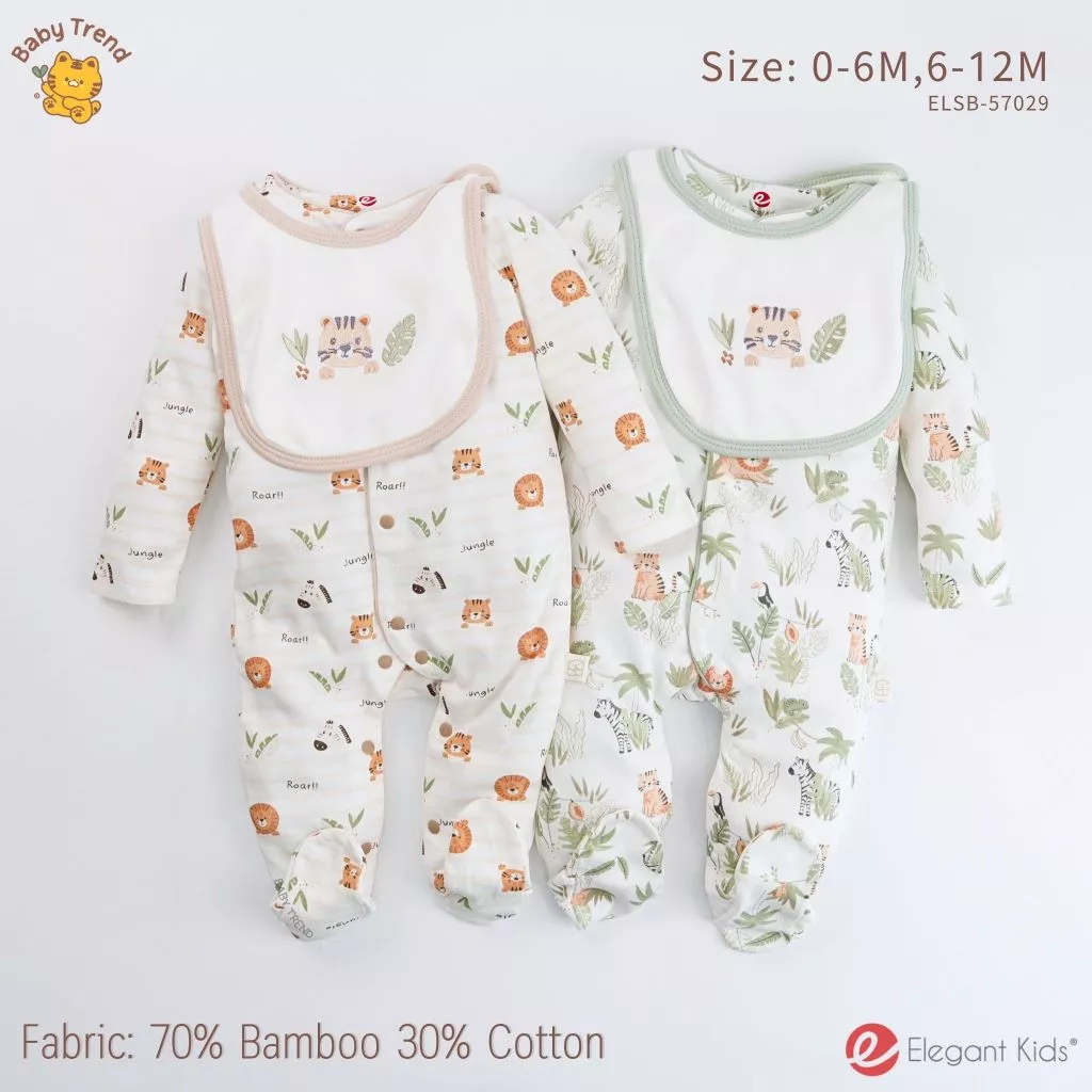 Elegant Kids ชุดลูกชาย 0-12 เดือน ชุดหมีคลุมเท้า+ผ้ากันเปื้อน Safari Bamboo Collection | Babytrend