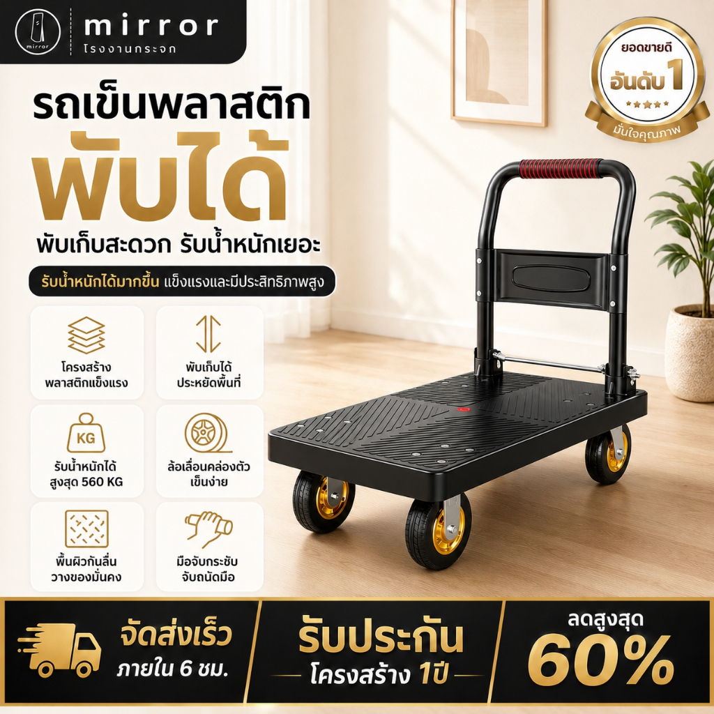 รถเข็นพับได้ ลากของ รถเข็นพลาสติกพับได้มีล้อ พับเก็บง่าย รับน้ำหนักได้เยอะ แข็งแรง ทนทาน