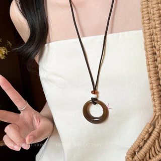 สร้อยคอ necklace จี้ ลายฉลุเรขาคณิต ins สไตล์วินเทจ สีน้ำตาล สไตล์เกาหลี สีอำพัน จากเพรชอะคริลิค สไตล์ย้อนยุคชาติพันธุ์