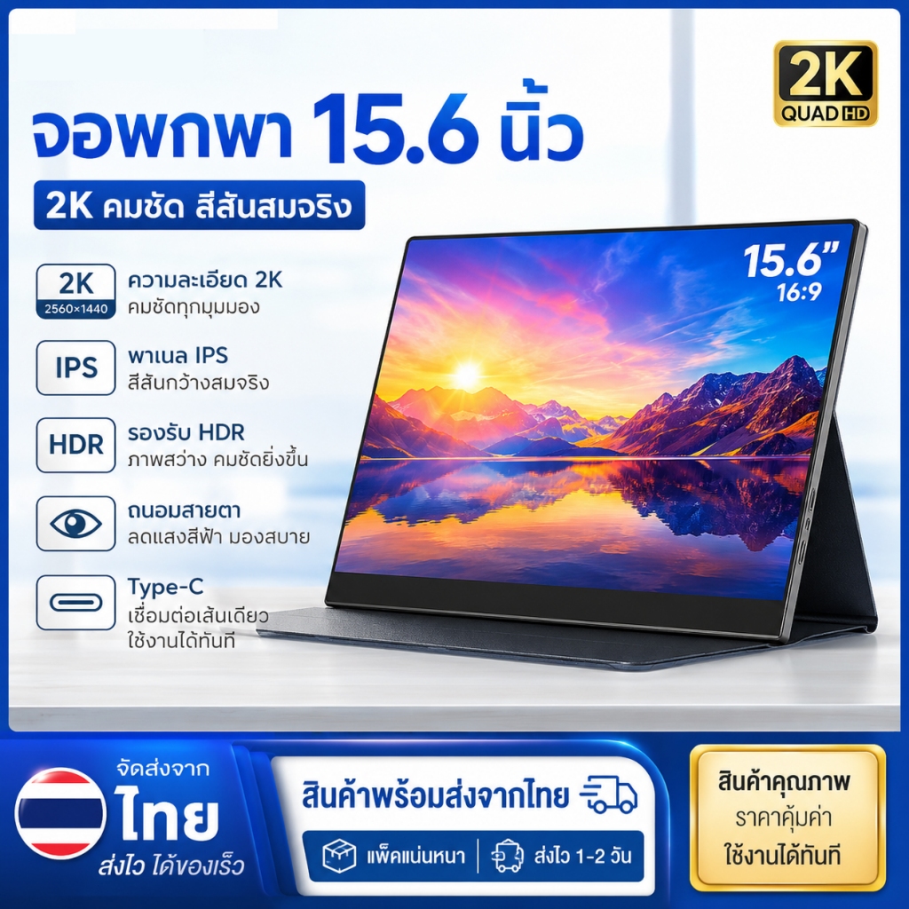 จอพกพา 15.6 นิ้ว จอต่อมือถือ-โน้ตบุ๊ก UHD รองรับ Nintendo Switch มีรุ่นจอสัมผัส