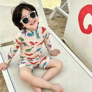 NT BABY-238 🦖 ชุดว่ายน้ำเด็ก One-Piece ลายไดโนเสาร์จอมป่วน (แขนยาว-ขาสั้น) 🌊