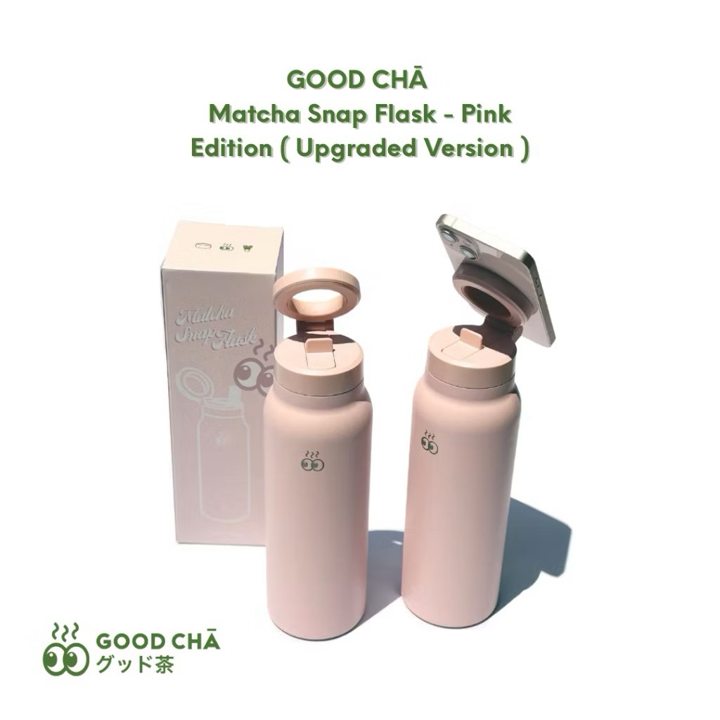 [[พร้อมส่ง]] GOOD CHA - Matcha Snap Flask - Pink Edition (ลายลูกตาเดี่ยว)(Upgraded Version)💕