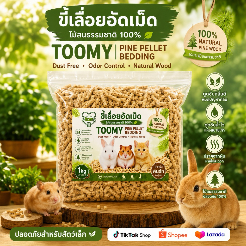 TOOMY ขี้เลื่อยอัดเม็ด ไม้สนธรรมชาติ 100% สำหรับรองกรงสัตว์เลี้ยง ดูดซับกลิ่นและชื้น ฝุ่นน้อย ใช้งานสะอาด ราคา ถูกที่สุด ดีลบีเคเค แกลเลอรีภาพที่ 2