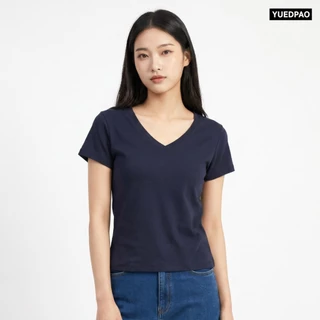 Yuedpao Ultrasoft Non-Iron 2026 (Women) - V Neck เสื้อยืดคอวีผู้หญิง สีพื้น ผ้านุ่ม ใส่สบาย ไม่ต้องรีด Set Deep Sea