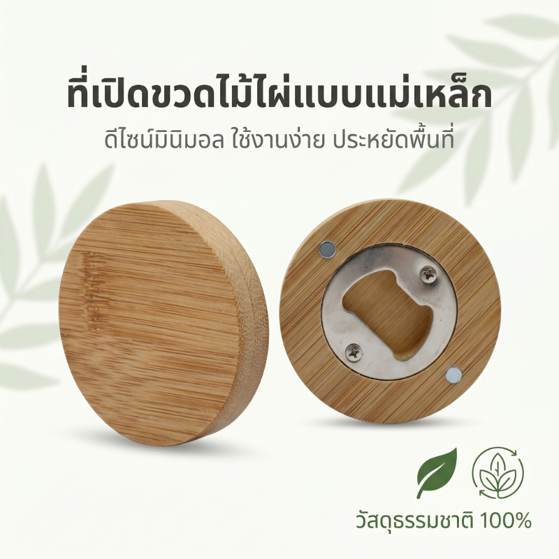 ส่งจากกรุงเทพ 24ชม ที่เปิดขวดไม้เนื้อแข็ง ทรงกลม แม่เหล็กติดตู้เย็น พกพาสะดวก Wooden Bottle Opener