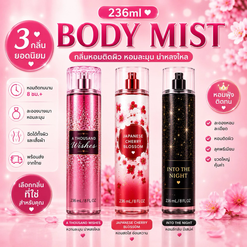 Body Mist 236ml น้ำหอมมิสต์ผู้หญิง กลิ่นหอมติดผิว เลือกกลิ่นได้ พร้อมส่ง
