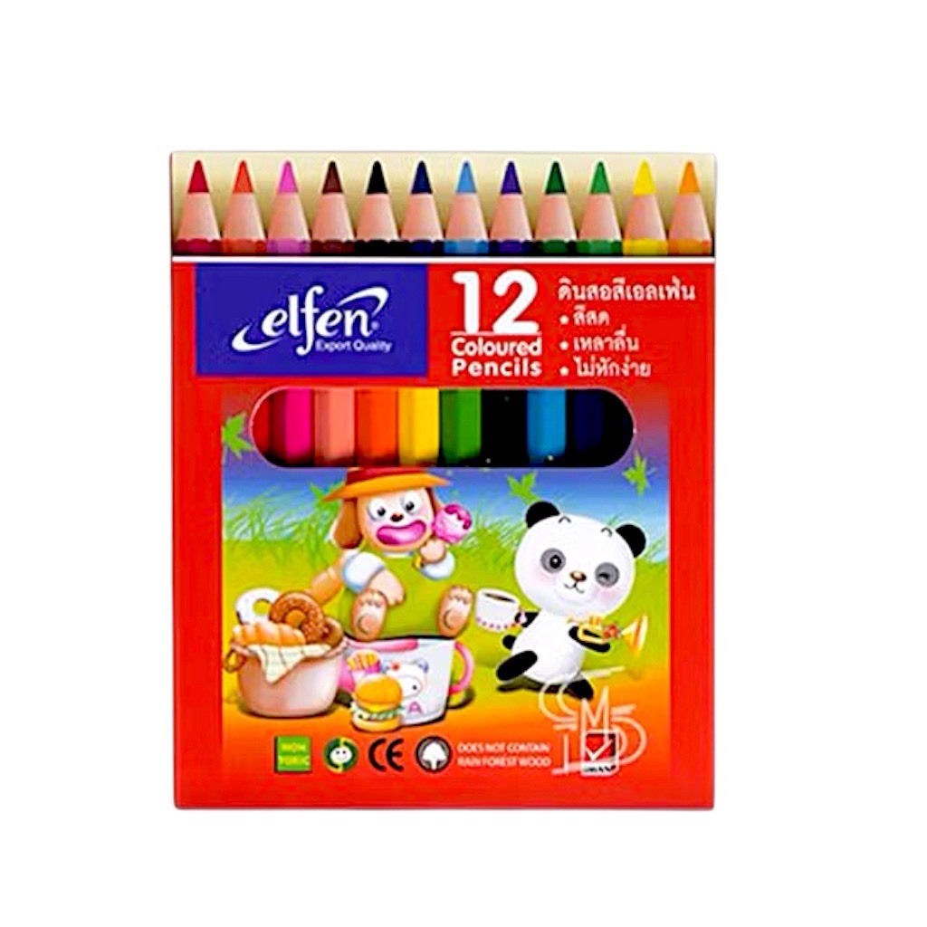 changkid เอลเฟ่น ดินสอสีไม้ 12 สี Creative Color Pencils แบบสั้น ฟรีกบเหลา สีสันสดใส พร้อมส่ง