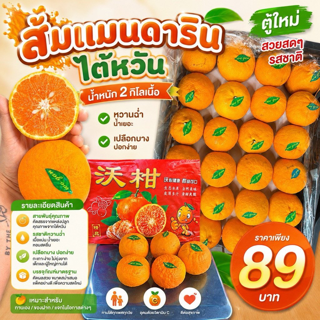 ส้มแมนดารินไต้หวัน น้ำหนัก 2 กิโลเนื้อ ไซส์จัมโบ้
