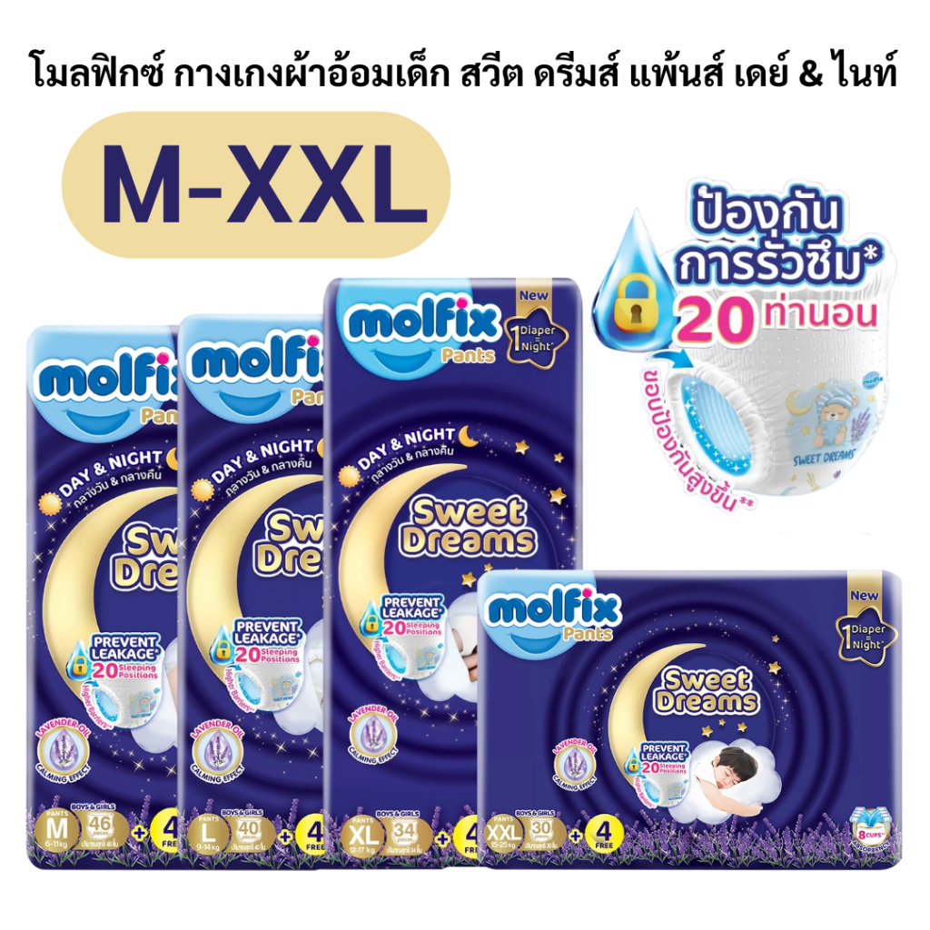 (รุ่นใหม่) Molfix Sweet Drean Pant Day&Nigth แบบห่อ