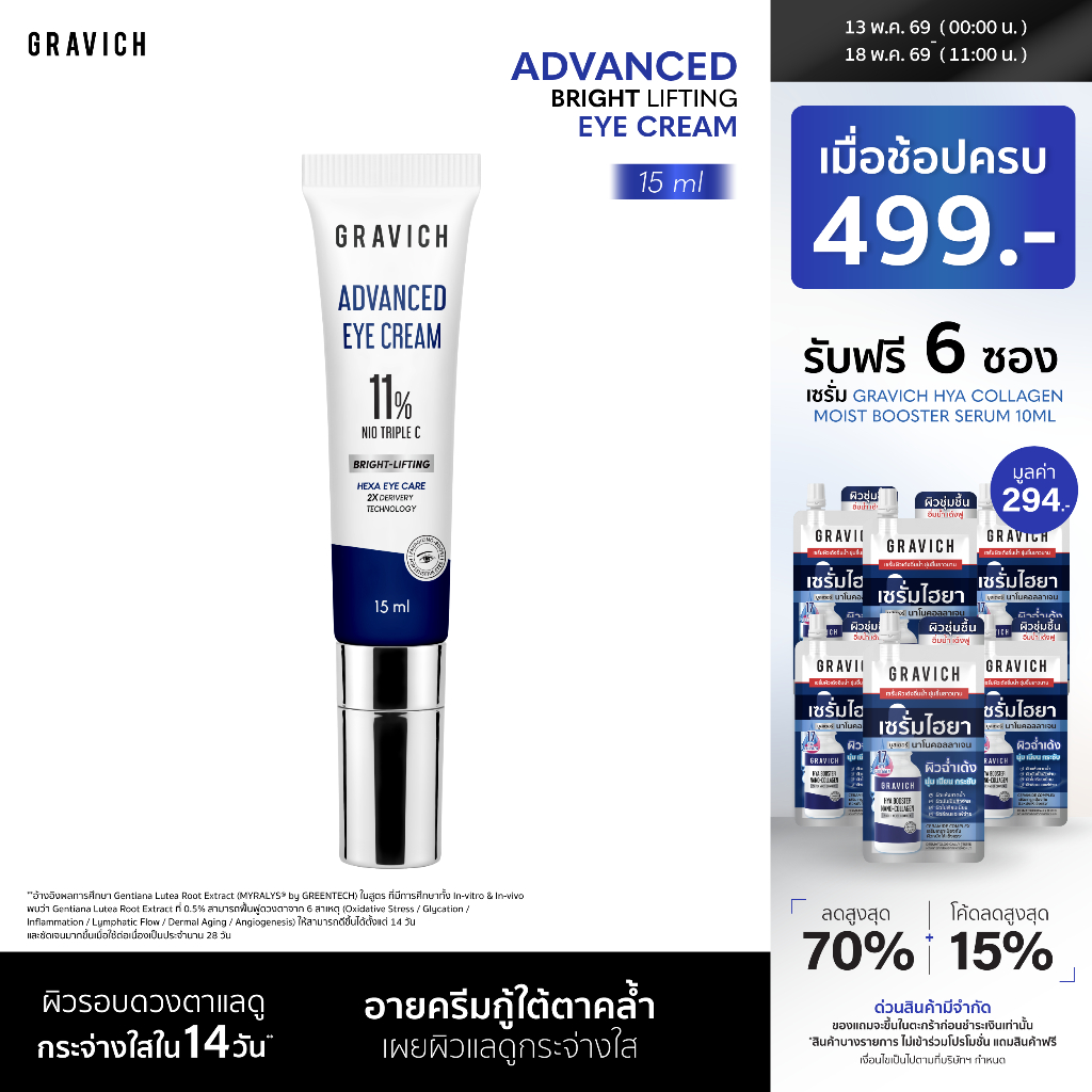 Gravich Advanced Bright Lifting Eye Cream 15 ml อายครีมสูตรนาโน* คืนความสดใส ดูเเลรอยคล้ำ ถุงใต้ตา และริ้วรอย – โปรปัง