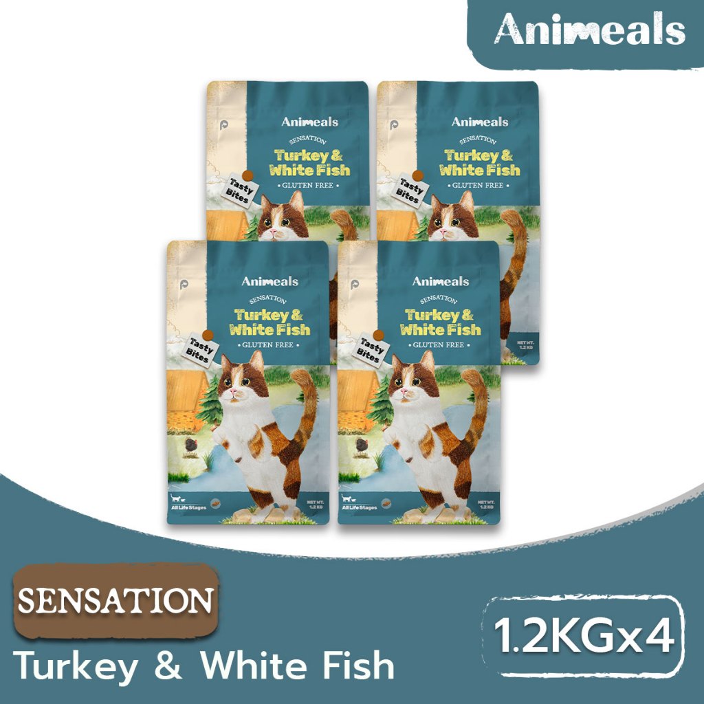 Animeals Sensation อาหารแมว 4.8kg สูตรกินง่าย หอมอร่อย สำหรับแมวเลือกกิน เบื่ออาหาร ไก่งวงและปลาเนื้