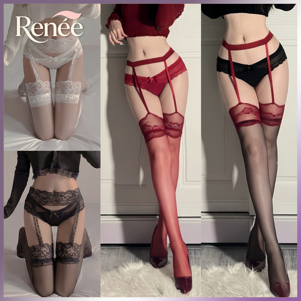 🚀 Renée ถุงน่องรัดถุงเท้าสีต่างๆ(แดง/ขาว/ดำ) 💗ดีเทลดอกไม้ แมชชิ่งได้หลายแบบ