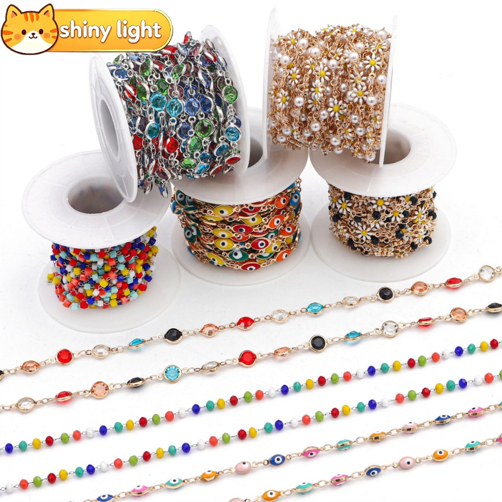 โซ่คริสตัลไรน์สโตนลายดอกเดซี่ ยาว 50 ซม. อุปกรณ์ DIY ทำสร้อยคอ สร้อยข้อมือ เครื่องประดับ