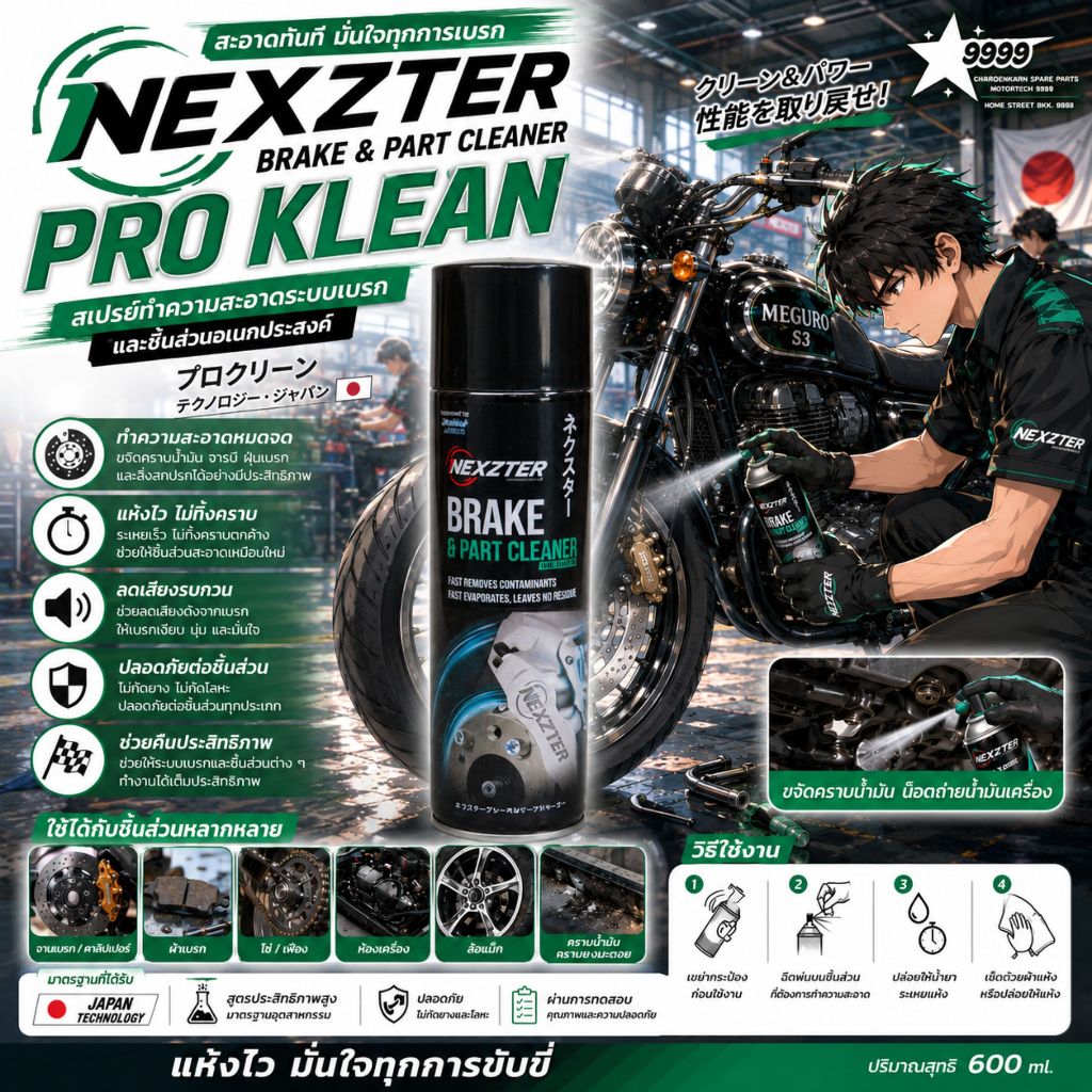 NEXZTER สเปรย์ทำความสะอาดระบบเบรกและชิ้นส่วนอเนกประสงค์ BRAKE & CLEANER PRO KLEAN 600 ML.