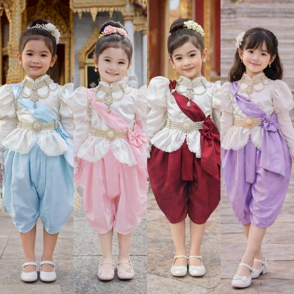 ชุดไทย5ชิ้น ชุดไทยเด็ก ชุดไทยลูกสาว💚พร้อมส่ง(KJ)