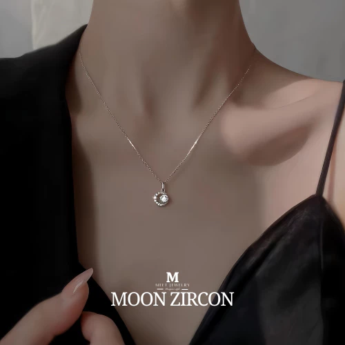 MEET💕พร้อมส่ง สร้อยเงิน Moon Zircon สร้อยจี้เพชร สร้อยแฟชั่น สไตล์เกาหลี สร้อยคอเงินแท้ สร้อยคอเงิน