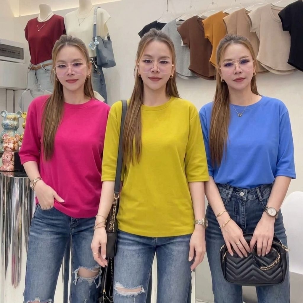 Deezyy (อกหน้าผ้า 36" ผ้ายืดได้อีกเยอะ) เสื้อยืดคอกลมแขนสามส่วน