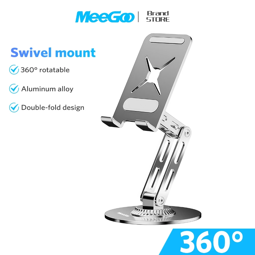 MEEGOO ขาตั้งโทรศัพท์ 360° หมุนได้ พับได้คู่ อลูมิเนียมเต็มตัว กันลื่น มีช่องชาร์จในตัว ใช้กับโทรศัพท์/แท็บเล็ต