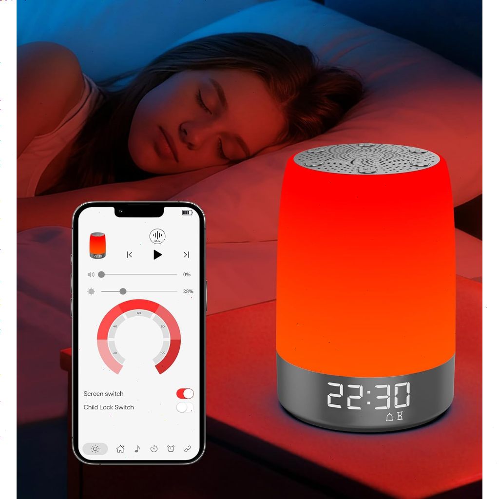 Smart Red Light Therapy Sleep Device White Noise Sound Machine with 5-Level Red Night Light (620–690nm) With App Control
