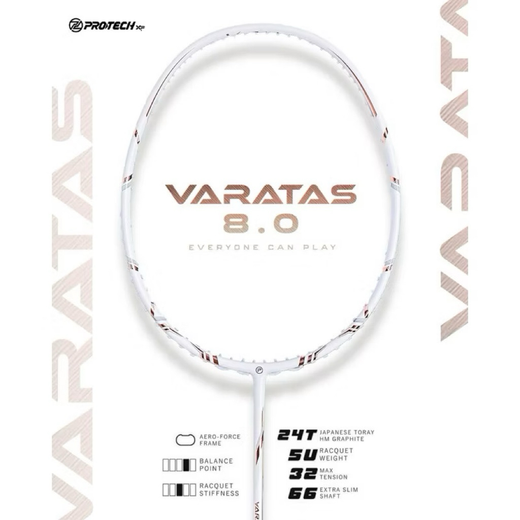Protech ไม้แบดมินตันรุ่น Varatas 8.0 (แถมเอ็น พันด้าม ซอง ประกัน 3 เดือน)